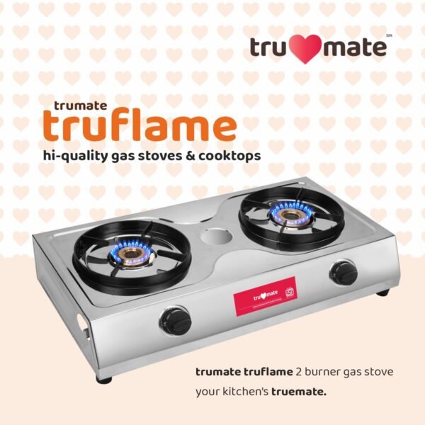 TRUFLAME SS2BB/1501 – Best 2 Burner Gas Stove with Brass Burner & Dip Tray - Image 5