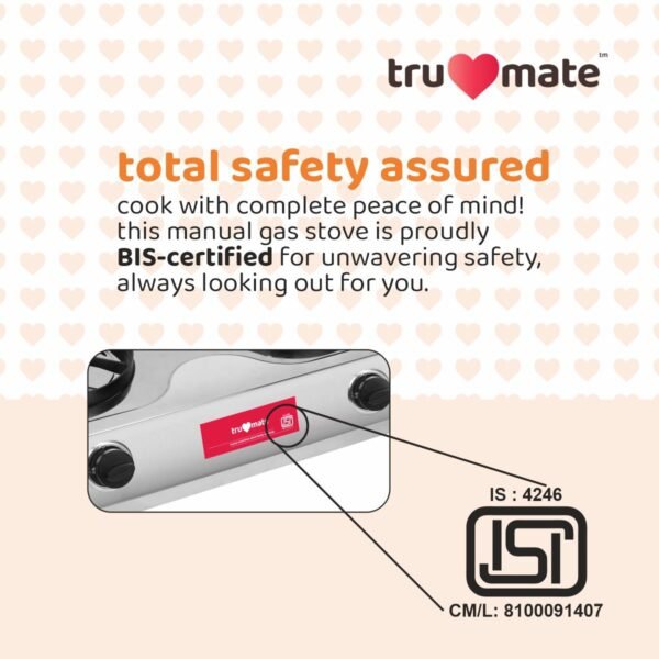 TRUFLAME SS2BB/1501 – Best 2 Burner Gas Stove with Brass Burner & Dip Tray - Image 4