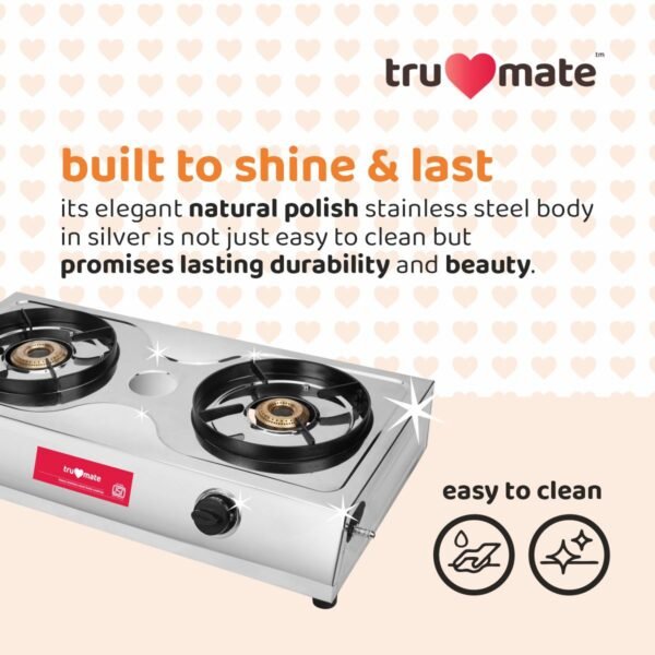 TRUFLAME SS2BB/1501 – Best 2 Burner Gas Stove with Brass Burner & Dip Tray - Image 2