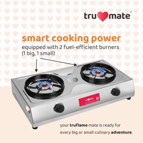 TRUFLAME SS2BB/1501 – Best 2 Burner Gas Stove with Brass Burner & Dip Tray - Image 3