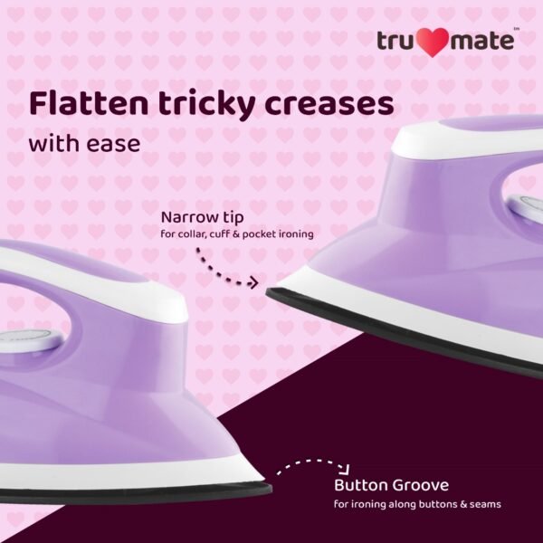 trumate trucrease dry iron 1000W with non-stick PTFE Soleplate – Purple - Image 6