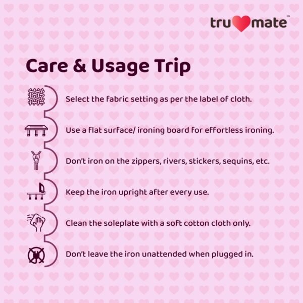 trumate trucrease dry iron 1000W with non-stick PTFE Soleplate – Purple - Image 5