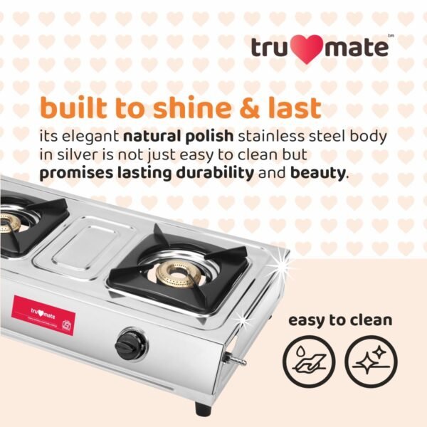 TRUFLAME SS2BB/1502 – Affordable Brass Burner Gas Stove with Dip Tray - Image 3