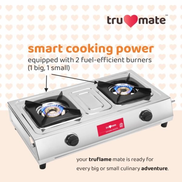 TRUFLAME SS2BB/1502 – Affordable Brass Burner Gas Stove with Dip Tray - Image 4