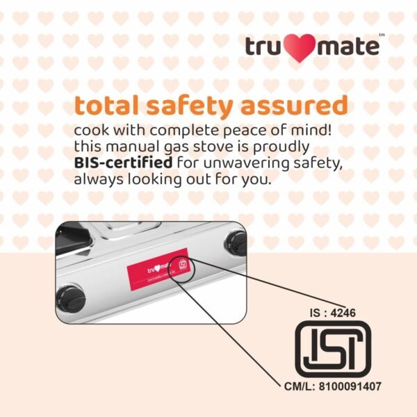 TRUFLAME SS2BB/1502 – Affordable Brass Burner Gas Stove with Dip Tray - Image 5