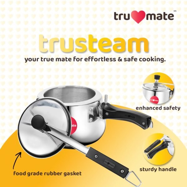 trumate trusteam aluminium pressure cooker contour - 5 ltr - Image 2