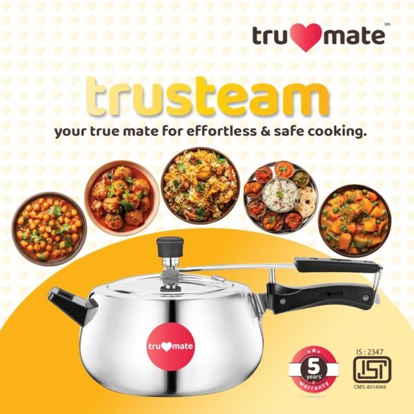 trumate trusteam aluminium pressure cooker contour - 5 ltr - Image 3
