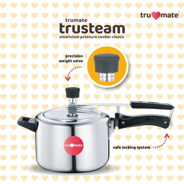 trumate trusteam aluminium pressure cooker classic - 5 ltr - Image 3