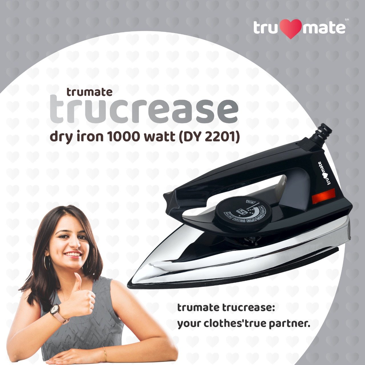 trumate trucrease DY 2201 – 1000 W Dry Iron with Non-Stick PTFE Soleplate, LED Indicator & Adjustable Temperature Control Black - Image 5