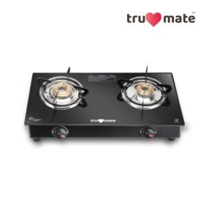 trumate truflame G2BMN 1651 – 2 Burner Black Glass Top Gas Stove with Brass Burners & Manual Ignition