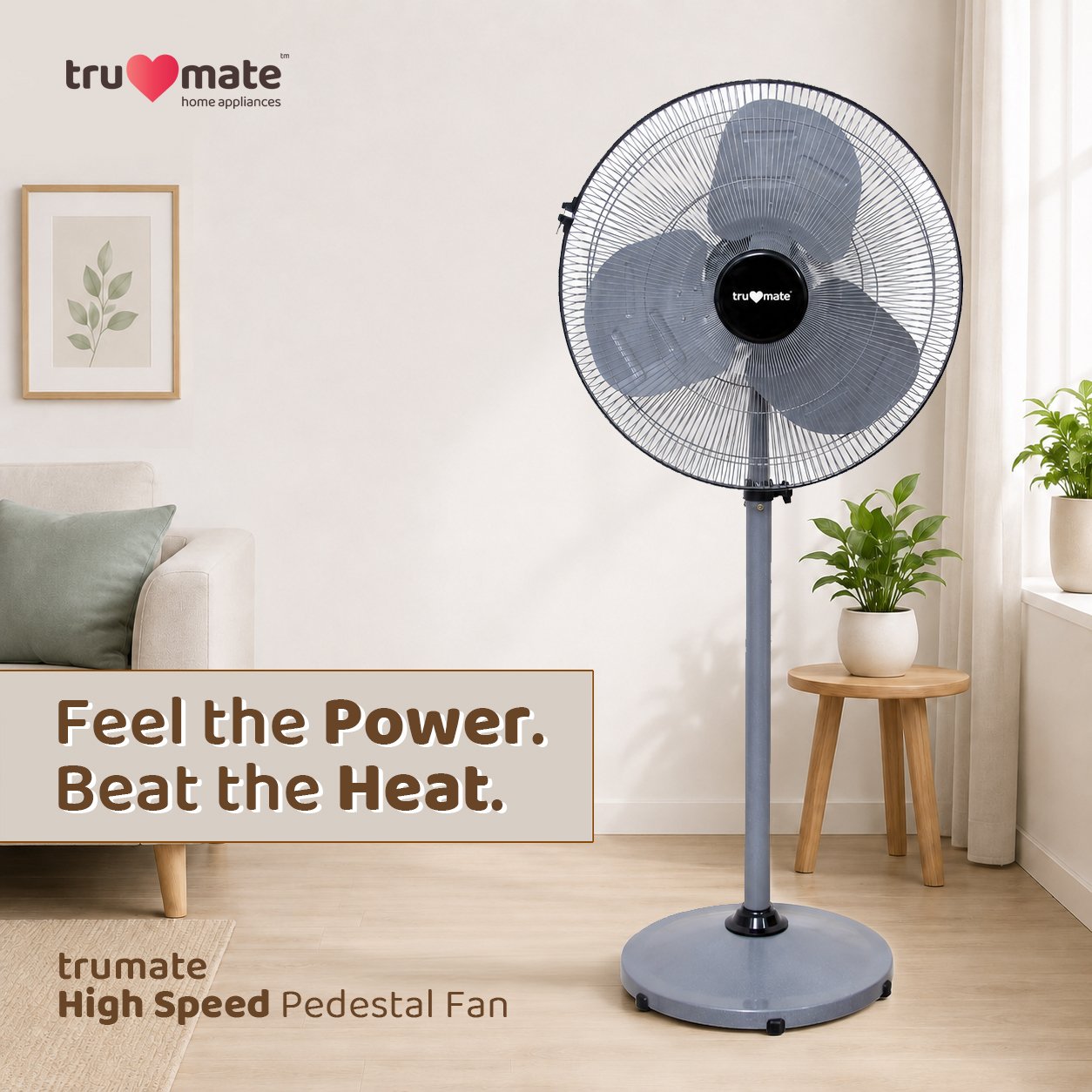 trumate trucool PDNG 6520 – 20 Inch Pedestal Fan with Heavy Duty Motor, Aluminium Blades & Double Ball Bearing - Image 2