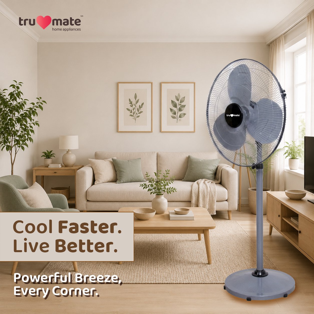 trumate trucool PDNG 6520 – 20 Inch Pedestal Fan with Heavy Duty Motor, Aluminium Blades & Double Ball Bearing - Image 4