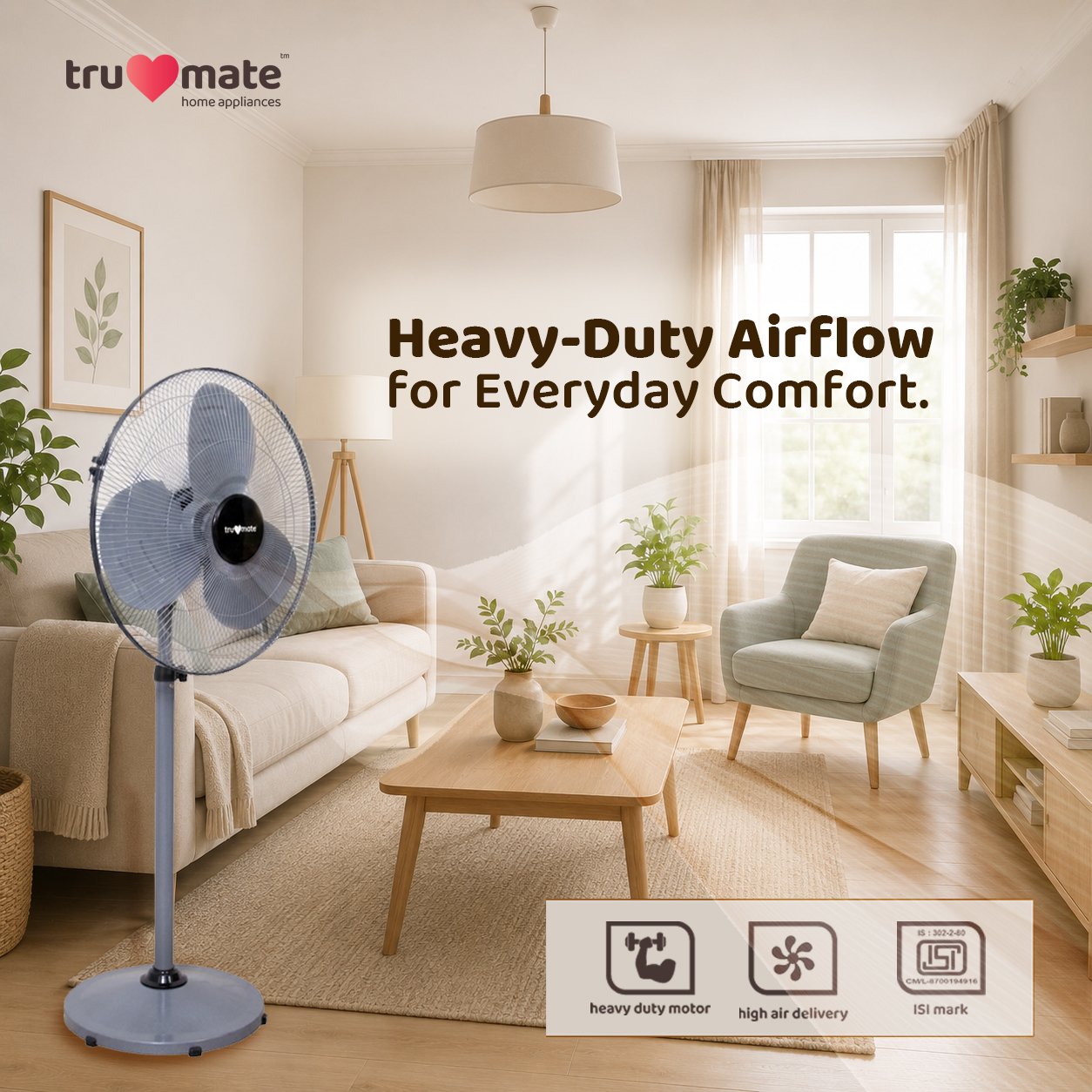 trumate trucool PDNG 6520 – 20 Inch Pedestal Fan with Heavy Duty Motor, Aluminium Blades & Double Ball Bearing - Image 5