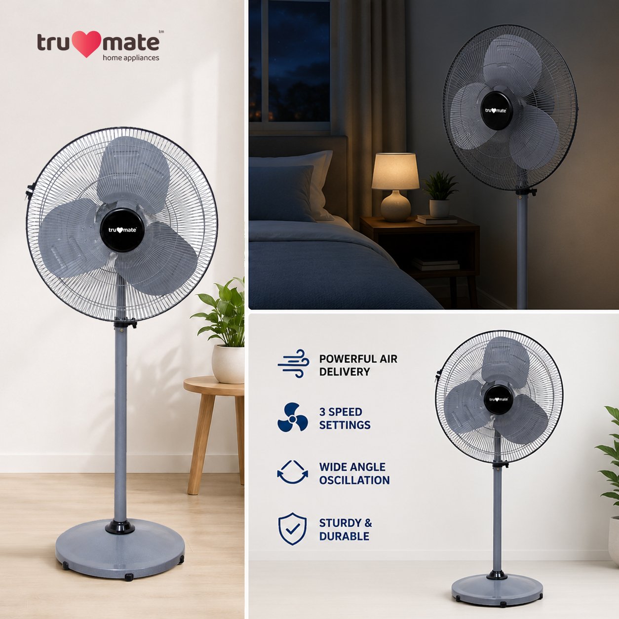 trumate trucool PDNG 6520 – 20 Inch Pedestal Fan with Heavy Duty Motor, Aluminium Blades & Double Ball Bearing - Image 6