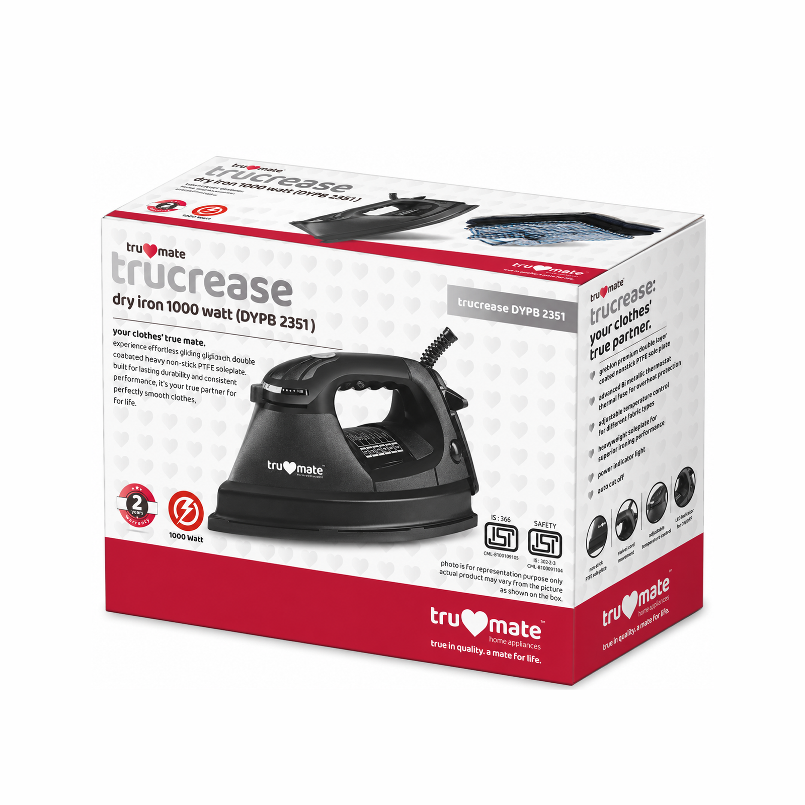 trumate trucrease DYPB 2351 – 1000W Dry Iron with Heavy Non-Stick PTFE Soleplate & Adjustable Temperature Control - Image 7