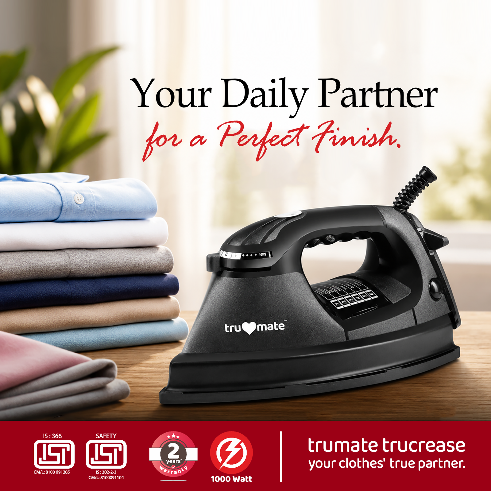 trumate trucrease DYPB 2351 – 1000W Dry Iron with Heavy Non-Stick PTFE Soleplate & Adjustable Temperature Control - Image 5
