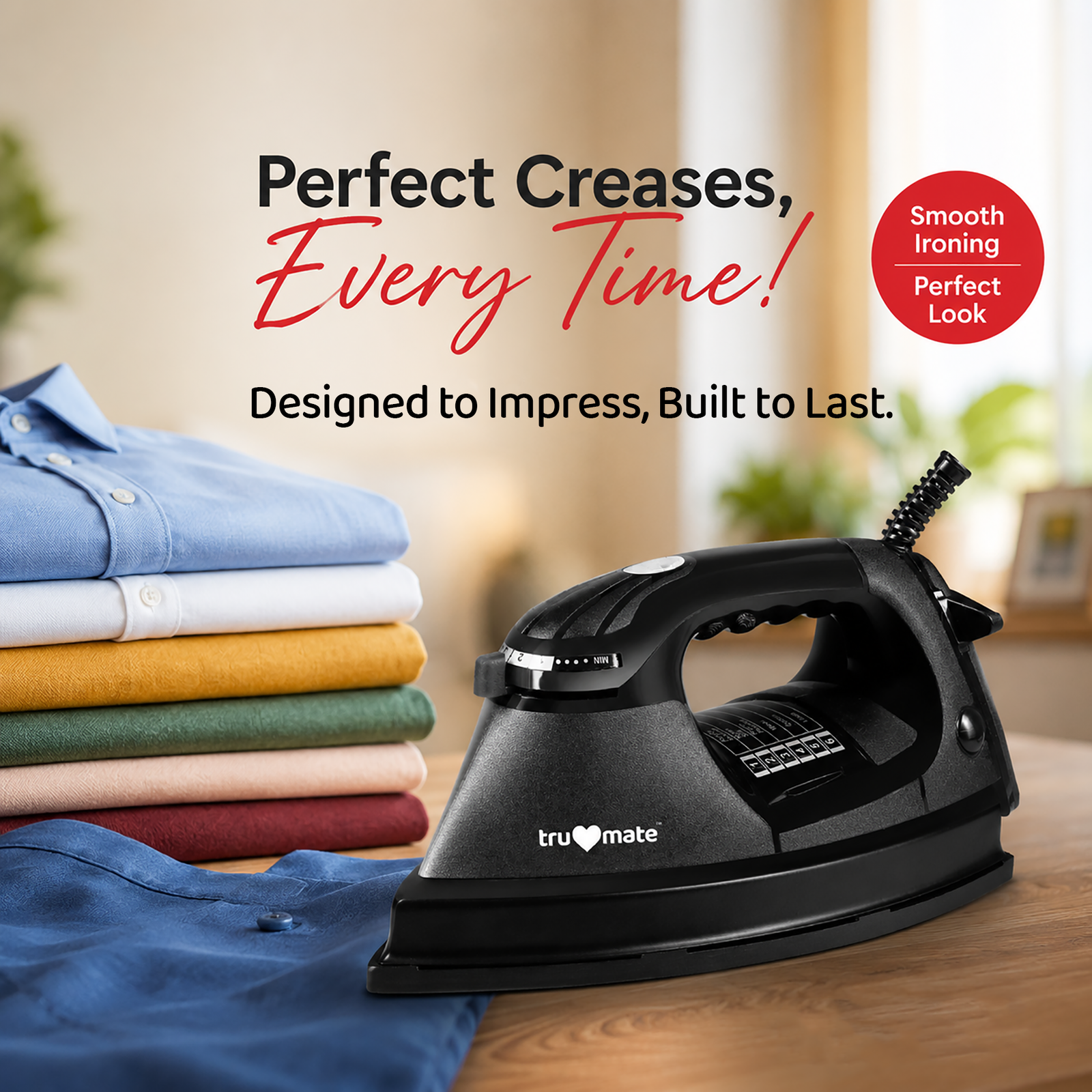 trumate trucrease DYPB 2351 – 1000W Dry Iron with Heavy Non-Stick PTFE Soleplate & Adjustable Temperature Control - Image 2